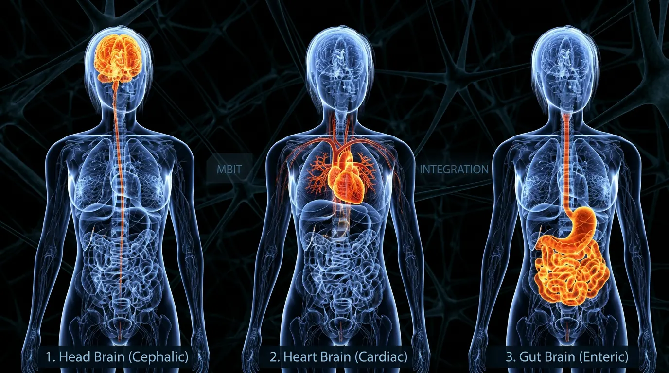 mBIT Multiple Brain Integration Techniques - Head, Heart, and Gut Brain diagram